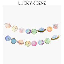 (Auspicious props) Starry Sky Asteroid Universe Birthday Pull Flag Banner Banner Childrens Party Supplies