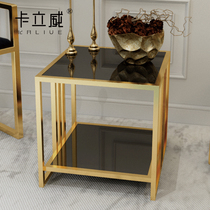 Italian minimalist square glass coffee table corner modern simple light luxury living room sofa side cabinet bedside cabinet side cabinet