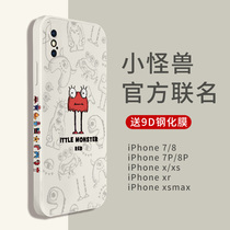 Side Small Monster Apple X Mobile Phone Shell IPhonexr Liquid Silicone 8plus 8 7 Xs Max Mesh Red 8p Sets Full Pack Anti-Fall se2 Tide Sign Men And Women Straight Side Limited Edition 20