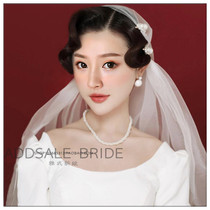 Vintage fan bridal veil Korean pearl Baotou hat yarn Wedding travel props veil photography makeup modeling yarn