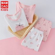 Girls autumn clothes and trousers cotton childrens underwear set 100% cotton spring and autumn base warm cotton sweater thin