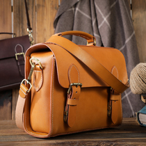 Handmade Planted Tannic Leather Cambridge Bag Lacquered Aramica Antique Genuine Leather Head Layer Leather Bag Handbag handbag