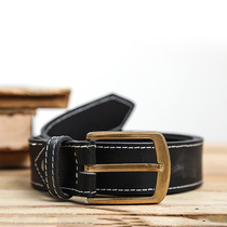 Handmade Italian vegetable tanned leather belt Qimings genuine leather top layer leather retro Amy Khaki black belt