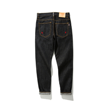 Japanese fashion brand Ami Kachi lightning embroidered nine-point pants Mbbcar narrow washed black retro jeans