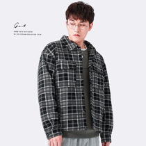 GWIT Serge heavy combed Spring and Autumn new casual trend jacket clothes lapel plaid jacket men