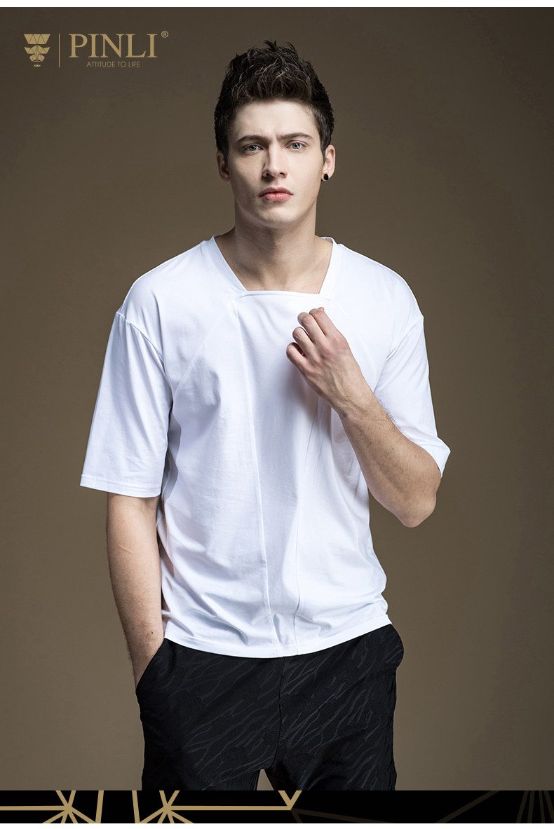 pinli品立 2017夏季新款 男修身个性棉质短袖t恤打底衫b172511019
