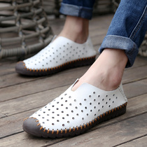 2021 New Mens Shoes Summer Hollowed-out Leather Shoes Men Cave Holes Punch With Holes Genuine Leather Breathable Casual Shoes Soft Sandals Shoes