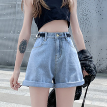 Big Code Denim Shorts Women Summer 2021 New Fat MM200 Catty High Waist Display Slim A Character Loose Broadleg Hot Pants Tide