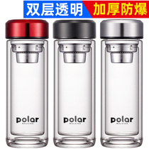 Glass womens portable tea water separation tea cup Mens double-layer glass water cup with lid filter transparent cup