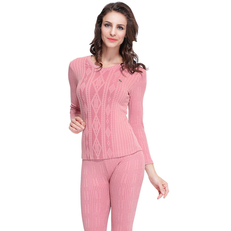 美国花雨伞保暖内衣男女士中厚腈纶提花套装