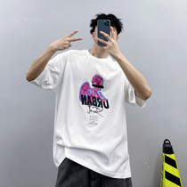 PGUP STUDIO Summer State Tide High Street Loose Little Angel Printed Pure Cotton Short Sleeve T-shirt Male Tide Card Lover