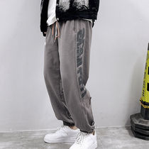 PGUP STUDIO SPRING TIDE SIGN HIGH STREET LETTERS PRINTED GREY LOOSE SPORTS BUNGLING PANTS LONG PANTS MEN