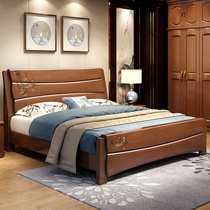 Modern Chinese solid wood bed 1 8m double bed 1 5m air pressure high box storage bed Wedding bed Wooden bed shelf