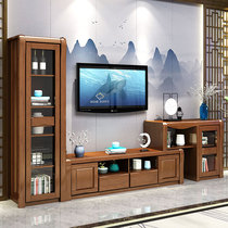 Living room Chinese solid wood TV cabinet combination wall cabinet Small apartment high and low cabinet High and low wine cabinet Storage locker side cabinet