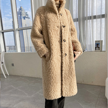 2021 winter new sheep-cut velvet coat woman over knee length light lavish young lamb fur integrated fur coat grass jacket