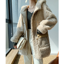 Leather grass 2021 years winter new lamb wool coat woman mid length casual even cap sheep cut velvet big coat leather hair