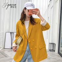 Yellow small suit womens coat jacket Spring and Autumn New Korean version of chic loose lazy trend long small suit