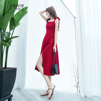Red hanging band Skirt Woman Summer New style Sexy collection Waist Dress Shoulder Open Fork with dress Slim Black Dress