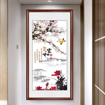 New Chinese entry entrance porch painting vertical plate home and rich murals living room hanging painting aisle lucky feng shui ink lotus