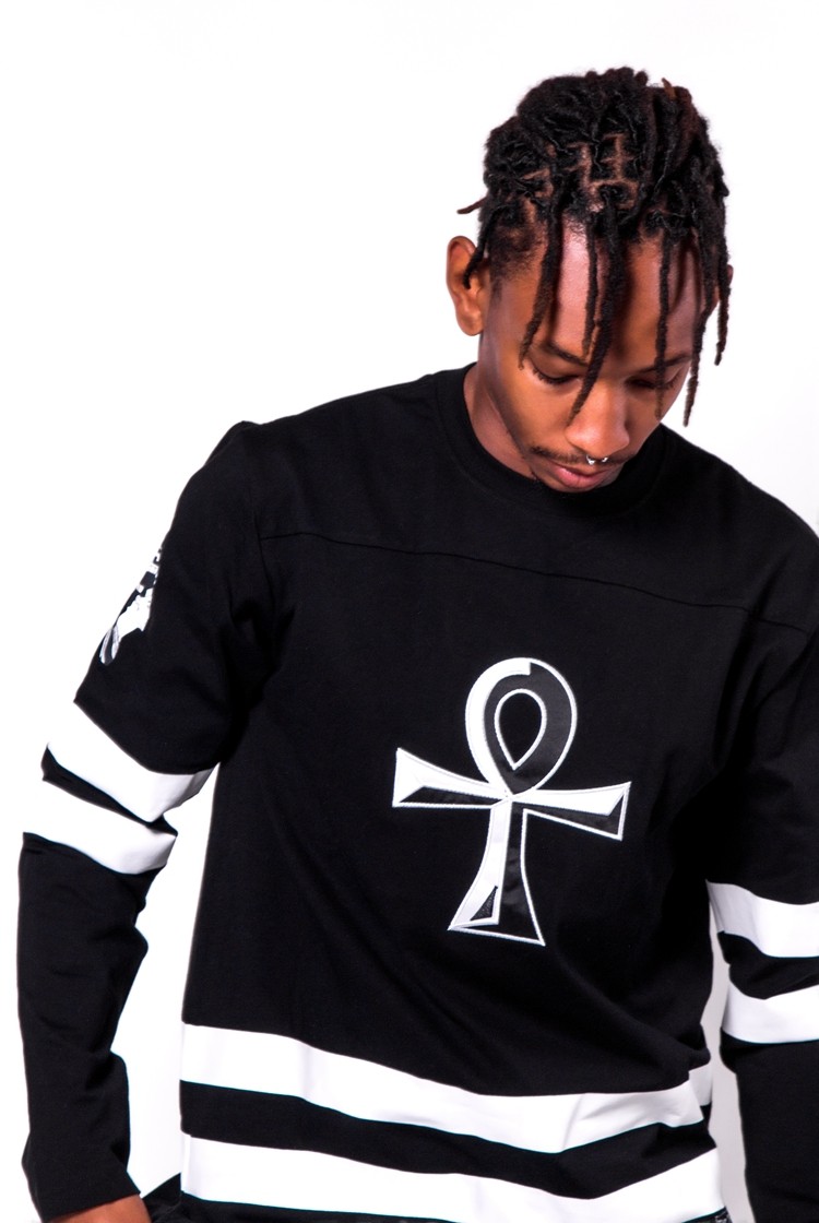 graf原创品牌|错误信仰|永生复活埃及元素tupac纹身黑白条长袖t恤