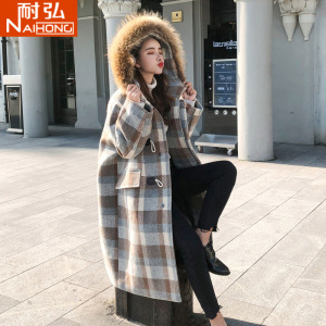 毛呢外套女中长款2018冬季新款韩版过膝大毛领学生chic呢子大衣女