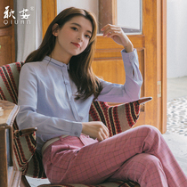 Qiuan gray shirt women 2021 new spring and autumn fashion Korean version long sleeve square collar shirt student career OL top
