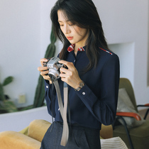 Qiu An Spring and Autumn Blue Shirt Women Long Sleeve 2021 New Career Ladies Shirt Square Collar Top Student Overalls