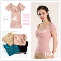 New Spring and Autumn Thin Cotton Body Shirt Top Warm Tight-fitting Underwear Short Sleeve Lace Chest Tail Women