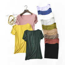 summer thin slim half sleeve modal crew neck short sleeve t-shirt solid color top plus size womens loose bottoming shirt