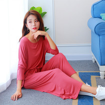 womens spring autumn foreign trade modal pajamas set long sleeve pants loose pajamas home moon clothing can be worn externally