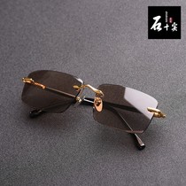 High-grade pure natural crystal stone glasses mens and womens stone mirror middle-aged and elderly rimless sunglasses sunglasses eye protection