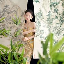 New Chinese style ink painting ancient Hanfu wedding photography props wedding photos dressing gown posing national style decorative hanging cloth