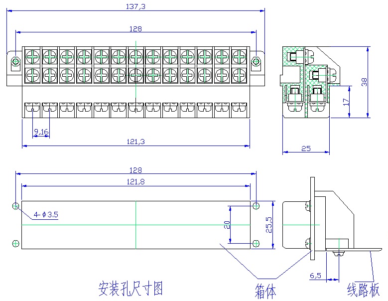 双排26脚10mm间距16安印制板接线端子排型号规格jtsa91626