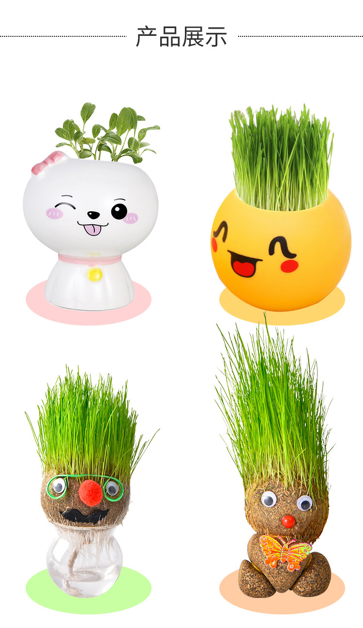 创意长草娃娃盆栽抖音同款草头娃娃头上长草盆栽绿植儿童观察礼品