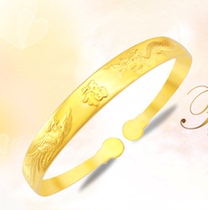 Pure Brass Dragon Phoenix Fu Character Opening Bracelet