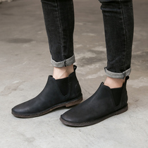 Autumn and winter new leather desert boots mens Japanese retro Joker Chelsea mens boots soft bottom sleeve Martin boots tide tide