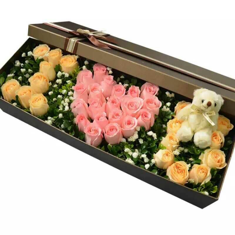 33枝玫瑰花长形礼盒 西安市苏州市鲜花同城速递 带字表白鲜花花盒