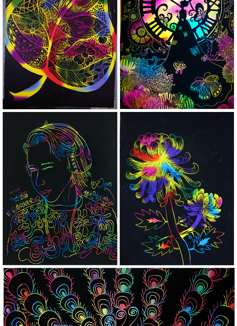 刮刮画纸儿童炫彩100张本沙画花学生a4diy手工制作刮蜡纸彩沙玩具