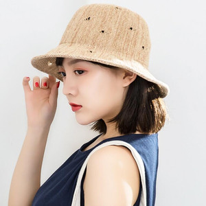 夏季透气破洞可折叠草帽女优雅休闲渔夫帽简约盆帽大沿遮脸遮阳帽