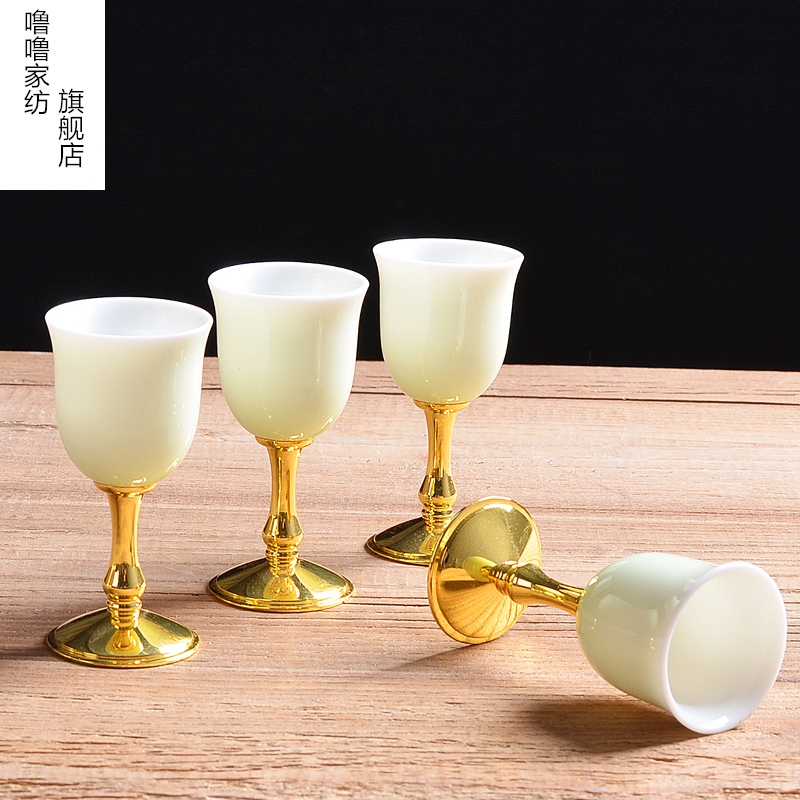 High - grade liquor cup set ceramic jade porcelain ceramic wine liquor cup home small jar of wine and a small handleless wine cup father 's day