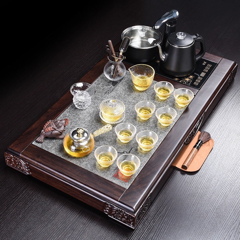 Ebony wood tea tray tea set group, the home of a complete set of ceramic tea set Ebony wood tea tray