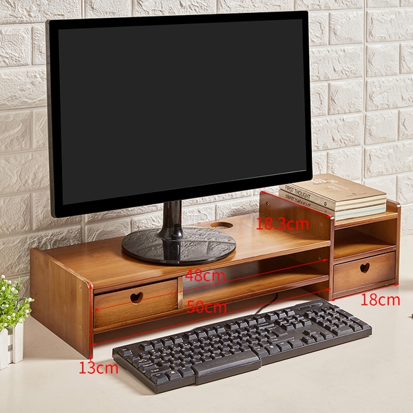 Solid wood increased computer display shelves base screen desktop office receive a box office supplies shelf bamboo