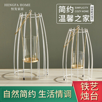 Nordic wrought iron candlestick ornaments windproof glass wind lamp portable candlelit dinner candle holder countertop candle holder