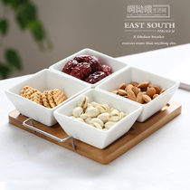 Four-compartment ceramic fruit tray set with tray baby snack tray dried fruit snack tray single fruit tray tea tray