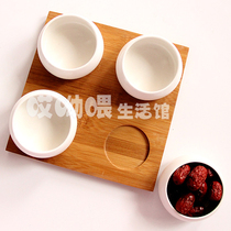 Pure white ceramic small bowl set Bamboo wood tray small plate four combinations simple snack plate sauce plate