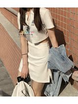 Japan SLY short sleeve Cubs T-shirt Womens new 100 hitch Slim White Short polo collar blouses reveal navel