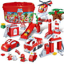 Bangbao 9642 Large Granules 3 Splice Building Blocks 5 Years Old Childrens Toys Barrel Fire Slide Police Engineering Vehicle Gift