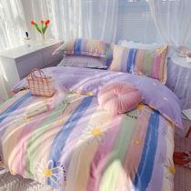 Autumn and winter new 60 cotton thickened sanding four-piece set 100 cotton ins rainbow three-piece set quilt cover bed sheet