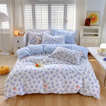 Net red new cotton four-piece set 100 pure cotton ins cartoon tangerine rabbit three-piece quilt cover bed sheet four seasons