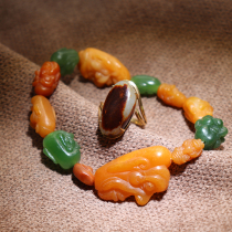 Dialect recommended treasures gather red skin one breath suet jade 18K gold inlaid jade single seed material three skin ring O